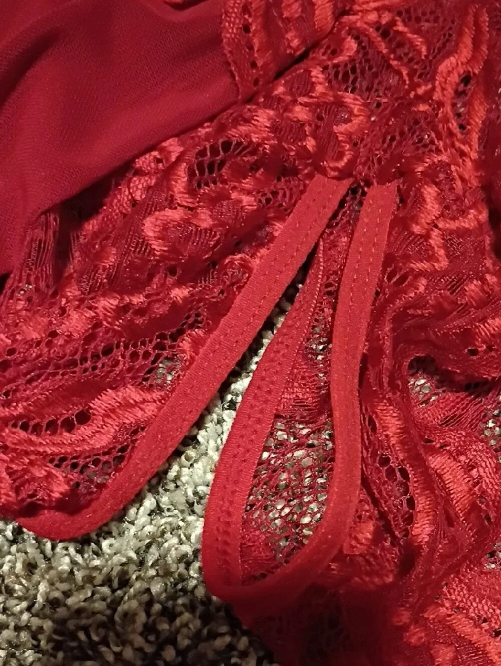 Halter Lace Trim Red Women's Teddy Romper With Open Crotch- New